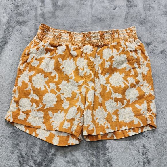 Briggs Shorts Womens M Golden Yellow Floral Linen Blend Pull On Casual Summer - Picture 1 of 11